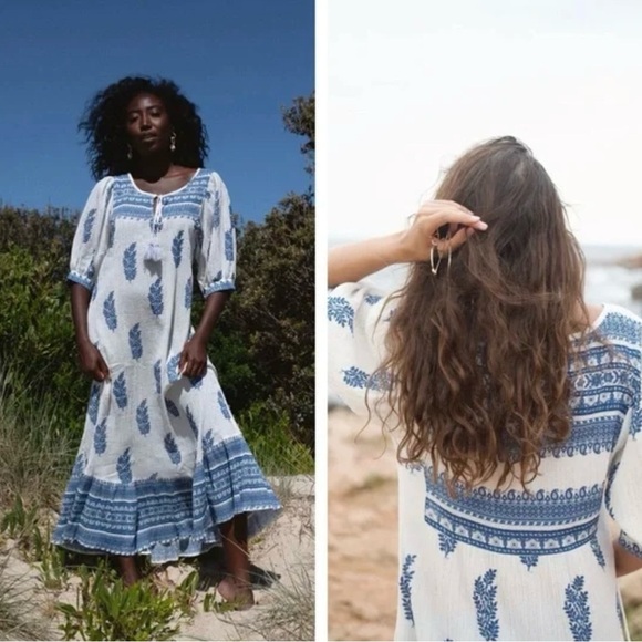 Daughters of India Mishka Maxi Dress Azure Blue White Size S - Picture 2 of 7